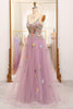 Load image into Gallery viewer, Mauve A Line Tulle Beaded Appliques Long Prom Dress With Front Slit