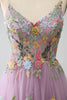 Load image into Gallery viewer, Mauve A-Line Spaghetti Straps Tulle Long Prom Dress With Embroidery