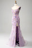 Load image into Gallery viewer, Light Purple Off The Shoulder Long Embroidered Mermaid Prom Dress Slit