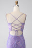 Load image into Gallery viewer, Mermaid Lace-Up Back Lilac Sequins Prom Dress with Slit