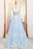 Load image into Gallery viewer, Sky Blue A Line Tulle Long Corset Prom Dress With Appliques