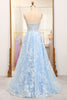 Load image into Gallery viewer, Sky Blue A Line Tulle Long Corset Prom Dress With Appliques