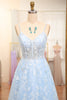 Load image into Gallery viewer, Sky Blue A Line Tulle Long Corset Prom Dress With Appliques