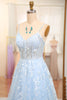 Load image into Gallery viewer, Sky Blue A Line Tulle Long Corset Prom Dress With Appliques