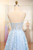 Load image into Gallery viewer, Sky Blue A Line Tulle Long Corset Prom Dress With Appliques