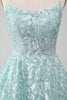 Load image into Gallery viewer, Glitter Mint A-Line Tulle Long Prom Dress with Lace