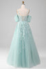 Load image into Gallery viewer, Mint A Line Tulle Off the Shoulder Long Prom Dress With Appliques