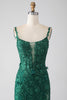 Load image into Gallery viewer, Dark Green Mermaid Spaghetti Straps Long Prom Dress with Appliques