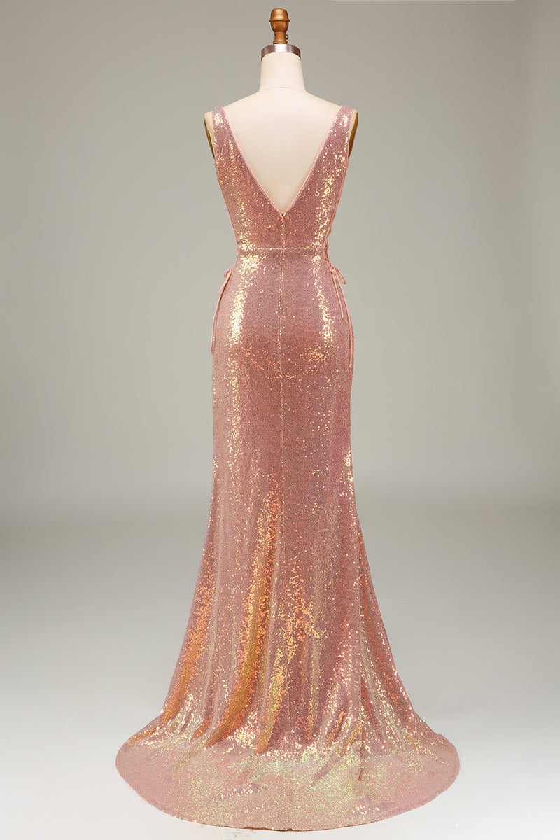 Load image into Gallery viewer, Sparkly Blush Mermaid Prom Dress with Slit