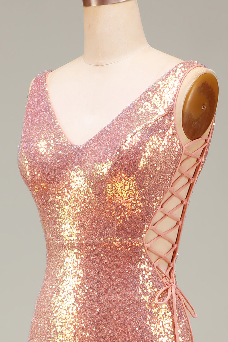 Load image into Gallery viewer, Sparkly Blush Mermaid Prom Dress with Slit