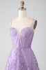 Load image into Gallery viewer, A-Line Spaghetti Straps Lilac Corset Prom Dress with Sequins