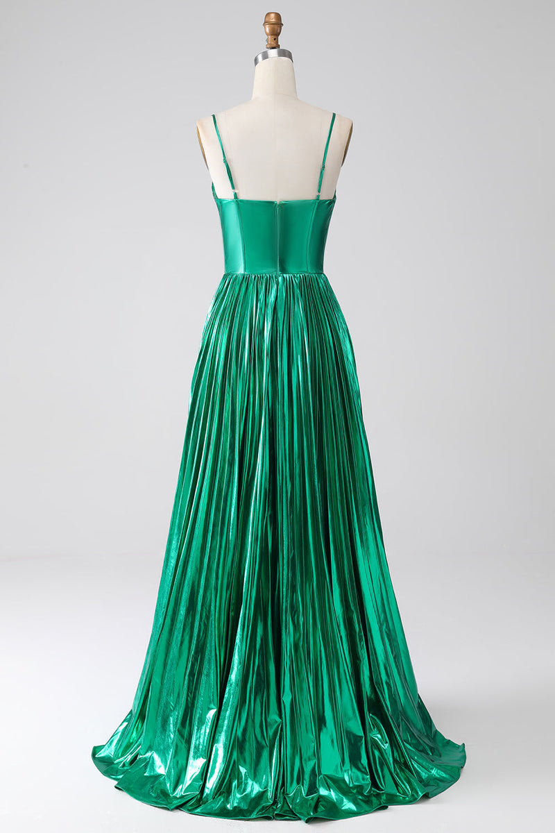 Load image into Gallery viewer, A-line Dark Green Corset Prom Dress with Slit