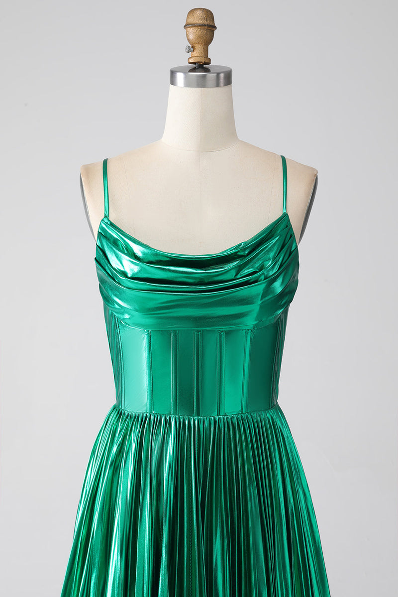 Load image into Gallery viewer, A-line Dark Green Corset Prom Dress with Slit