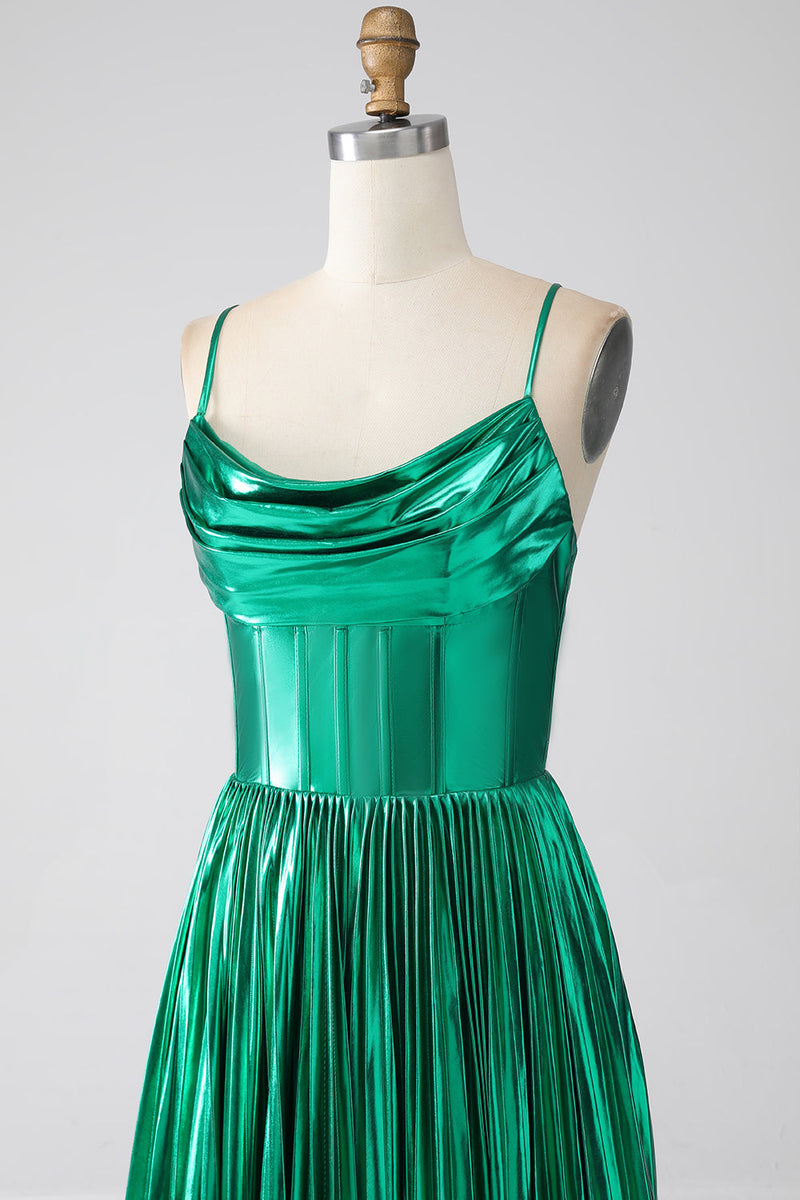 Load image into Gallery viewer, A-line Dark Green Corset Prom Dress with Slit