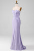 Load image into Gallery viewer, Lilac Sheath Strapless Corset Prom Dresses With Lace Appliques