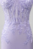 Load image into Gallery viewer, Lilac Sheath Strapless Corset Prom Dresses With Lace Appliques