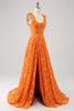 Load image into Gallery viewer, Orange A-Line Floral Lace Long Prom Dress