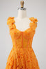 Load image into Gallery viewer, Orange A-Line Floral Lace Long Prom Dress