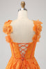 Load image into Gallery viewer, Orange A-Line Floral Lace Long Prom Dress