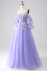 Load image into Gallery viewer, Lavender A-Line Strapless Tulle Long Prom Dress with Sleeves