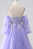 Load image into Gallery viewer, Lavender A-Line Strapless Tulle Long Prom Dress with Sleeves