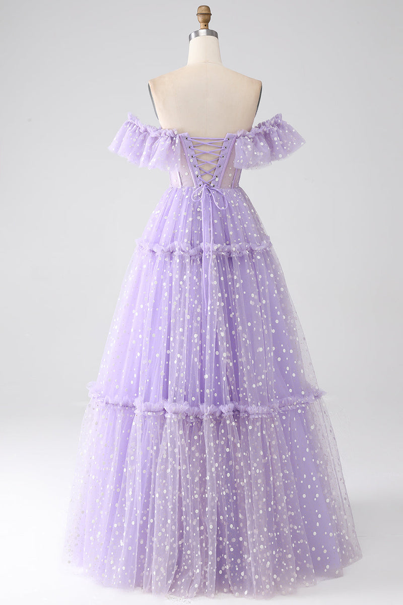 Load image into Gallery viewer, Off The Shoulder Lilac Corset Prom Dress