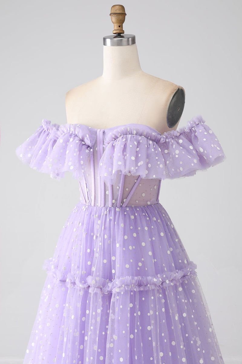 Load image into Gallery viewer, Off The Shoulder Lilac Corset Prom Dress