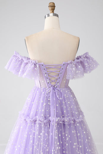 Off The Shoulder Lilac Corset Prom Dress