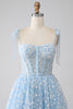 Load image into Gallery viewer, A-Line Spaghetti Straps Sky Blue Corset Prom Dress