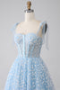 Load image into Gallery viewer, A-Line Spaghetti Straps Sky Blue Corset Prom Dress