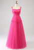 Load image into Gallery viewer, Fuchsia A-Line Ruffled Long Tulle Prom Dress