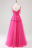 Load image into Gallery viewer, Fuchsia A-Line Ruffled Long Tulle Prom Dress