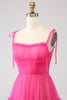 Load image into Gallery viewer, Fuchsia A-Line Ruffled Long Tulle Prom Dress