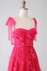 Load image into Gallery viewer, A-Line Spaghetti Straps Fuchsia Long Prom Dress with Slit