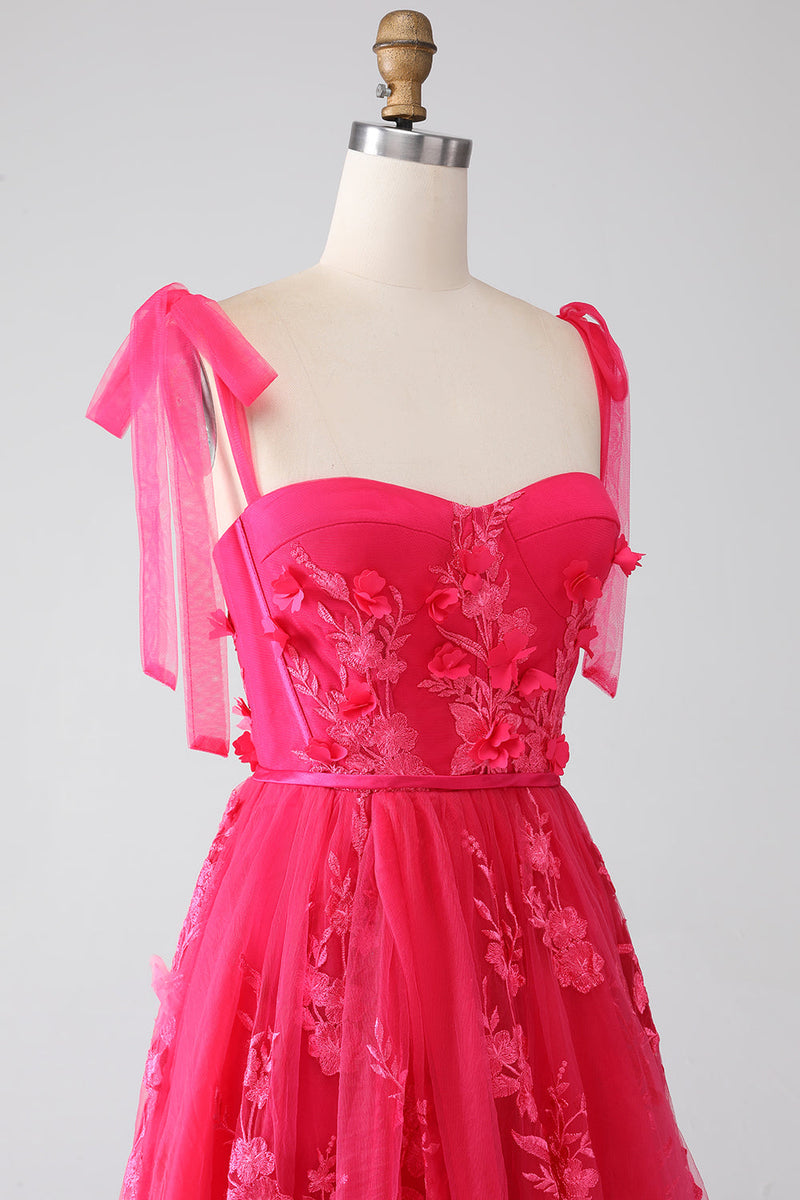 Load image into Gallery viewer, A-Line Spaghetti Straps Fuchsia Long Prom Dress with Slit