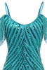 Load image into Gallery viewer, Sparkly Turquoise Tight Sequins Short Prom Dress with Fringes