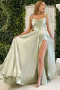 Load image into Gallery viewer, A-Line Spaghetti Straps Light Green Satin Long Prom Dress with Slit