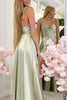 Load image into Gallery viewer, A-Line Spaghetti Straps Light Green Satin Long Prom Dress with Slit