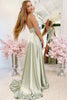 Load image into Gallery viewer, A-Line Spaghetti Straps Light Green Satin Long Prom Dress with Slit