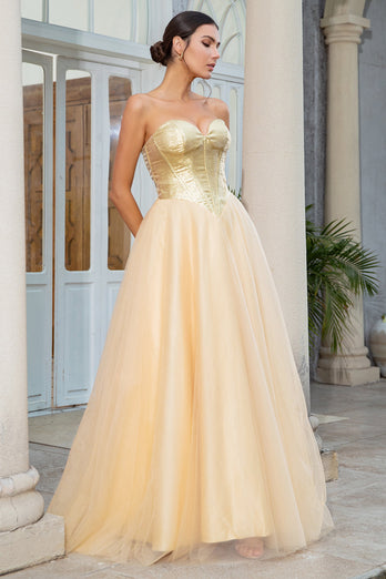 Princess A Line Sweetheart Golden Long Prom Dress