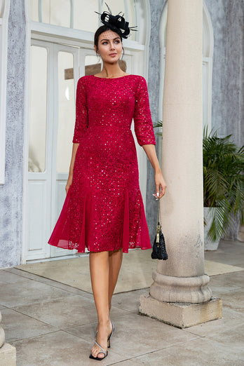 Burgundy Sheath Lace Mother of the Bride Dress