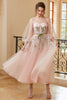 Load image into Gallery viewer, A Line Jewel Light Nude Tea Length Prom Dress with Long Sleeves