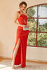 Load image into Gallery viewer, Orange One Shoulder Cut Out Long Prom Dress