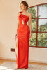 Load image into Gallery viewer, Orange One Shoulder Cut Out Long Prom Dress