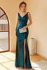 Load image into Gallery viewer, Peacock Blue Ruched Long Prom Dress with Slit