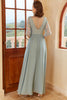 Load image into Gallery viewer, Blue Long Chiffon Bridesmaid Dress with Sleeves