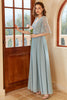 Load image into Gallery viewer, Blue Long Chiffon Bridesmaid Dress with Sleeves