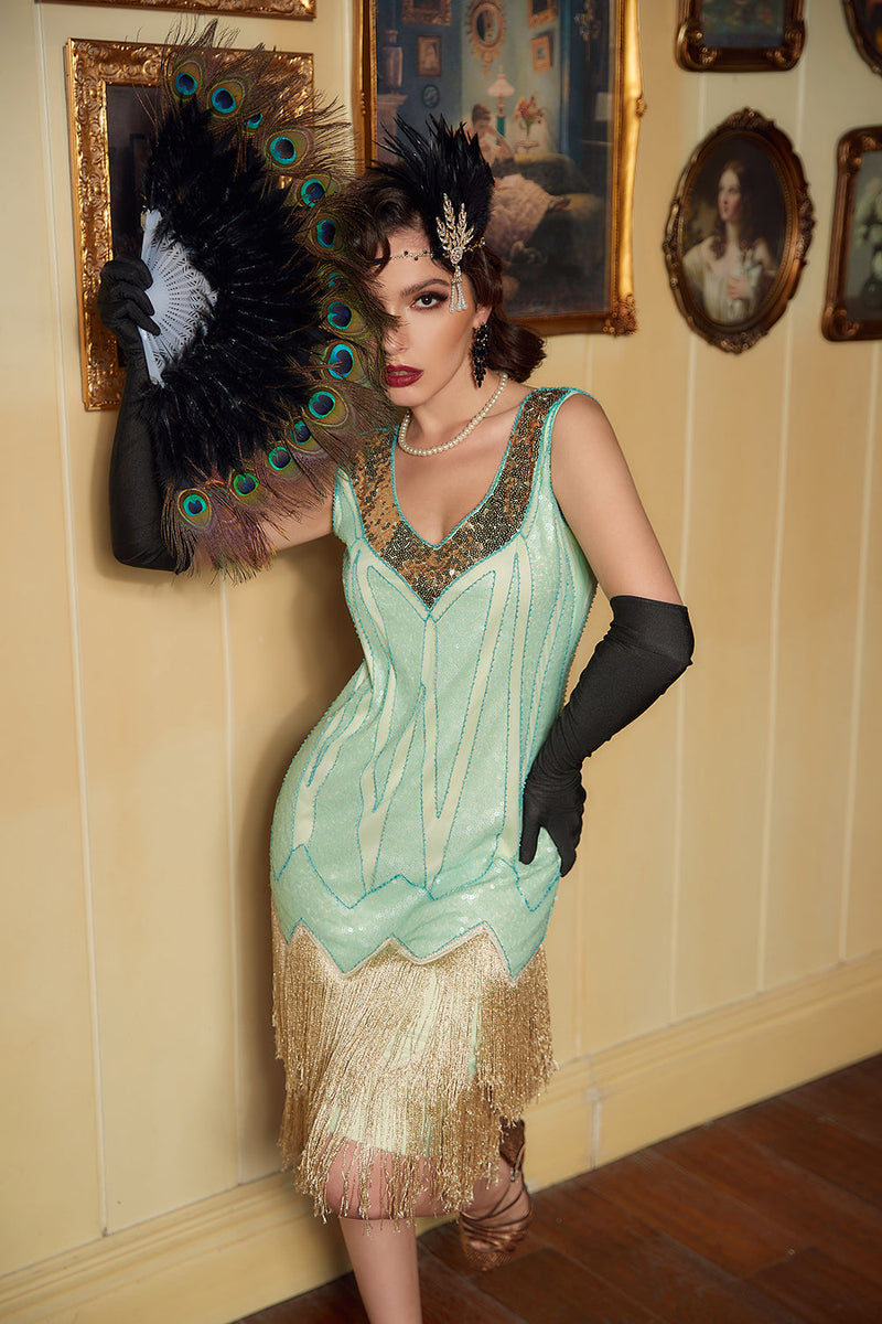 Load image into Gallery viewer, Sequins Green Short 1920s Party Dress