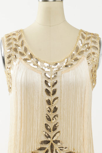 Champagne Gatsby 1920s Dress with Sequins and Fringes