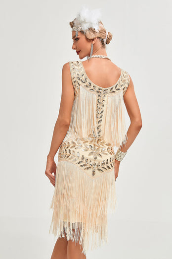 Black Gatsby 1920s Flapper Dress with Sequins and Fringes